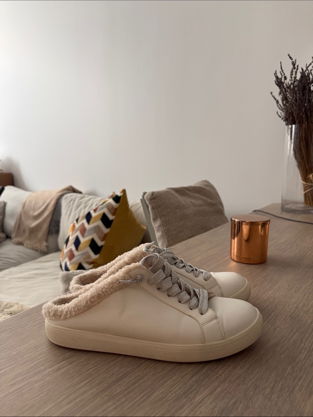 Steve Madden Creamy white Faux-Shearling Lace-Up Sneakers